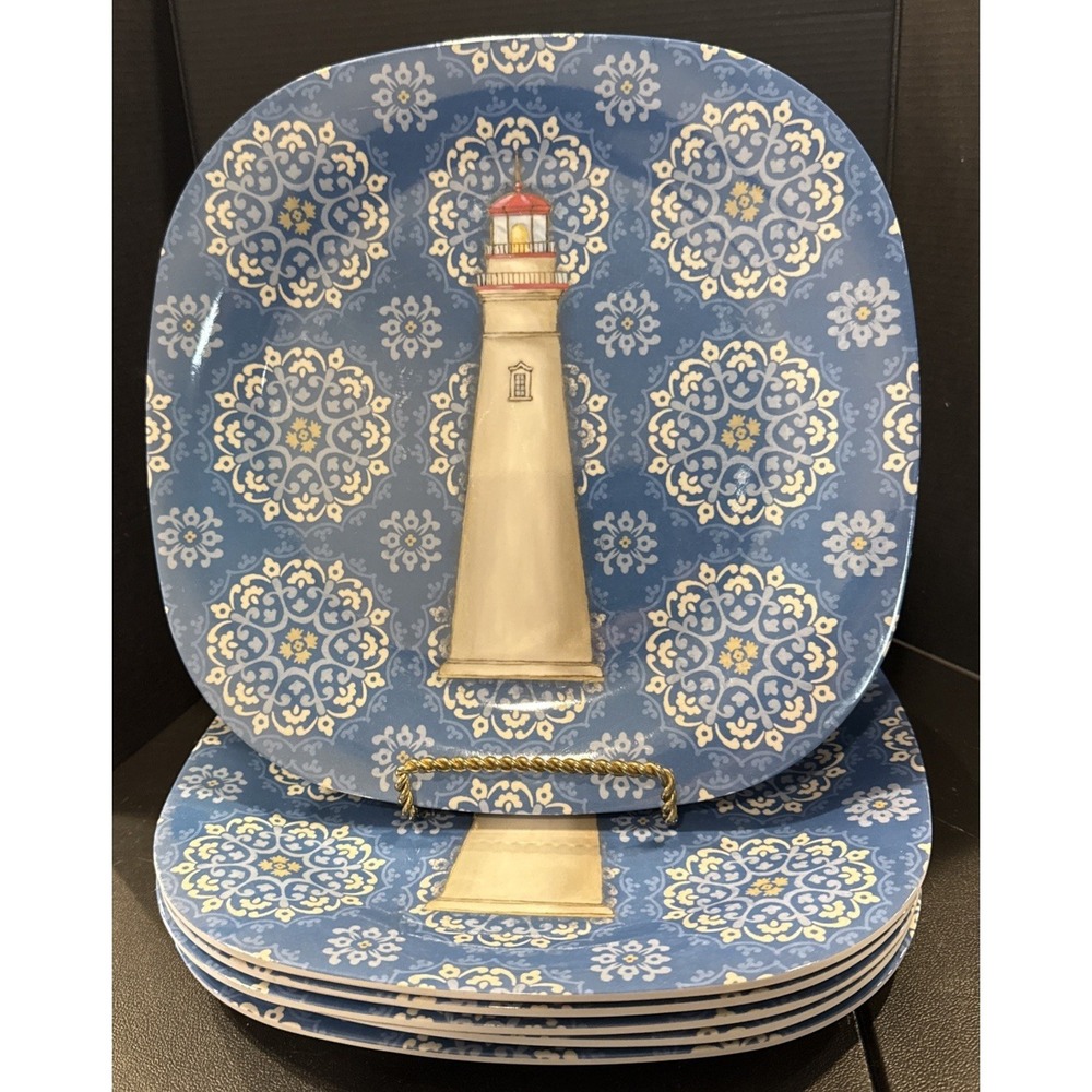 Certified International Melamine Nautical Square‎ Dinner Plates Lighthouse 6